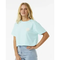 RipCurl Wettie Icon Crop Short Sleeve Tee - Sky Blue
