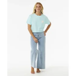 RipCurl Wettie Icon Crop Short Sleeve Tee - Sky Blue